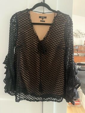 Miss Me Black Sheer PolkaDot Tie-Front S blouse bellsleeves Whimsygoth fairygoth